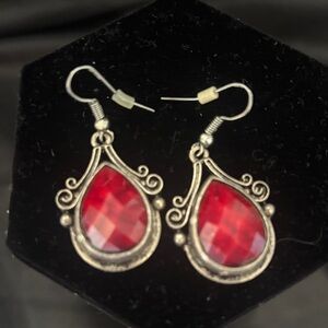 Red Teardrop Crystal Drop Earrings - Women Jewelry